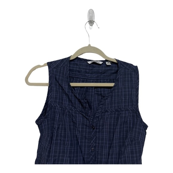 Toad&Co Blue Flannel Button Up Cut Off Tank Size XS Outdoors Boho Casual - Picture 2 of 6